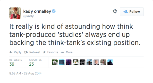 Kady O'Malley Tweet on Think Tanks 1